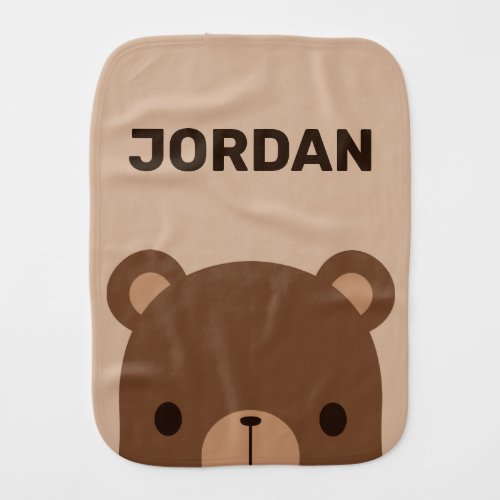 Cute Little Brown Bear with Personalized Name Baby Baby Burp Cloth