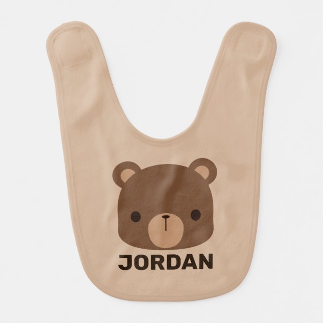 Cute Little Brown Bear with Personalized Name Baby Bib (Front)
