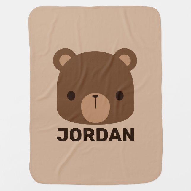 Cute Little Brown Bear with Personalized Name Baby Blanket (Front)