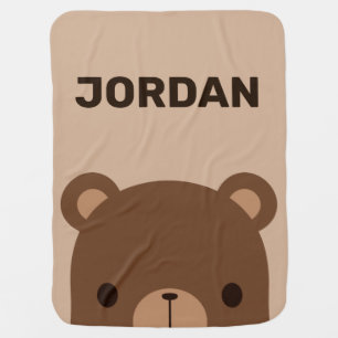 Cute Little Brown Bear with Personalized Name Baby Blanket