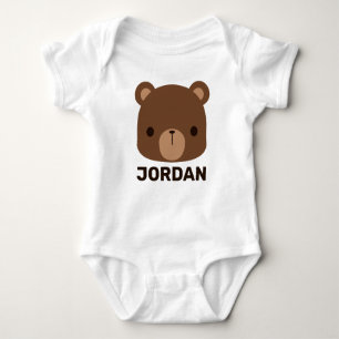 Cute Little Brown Bear with Personalized Name Baby Bodysuit