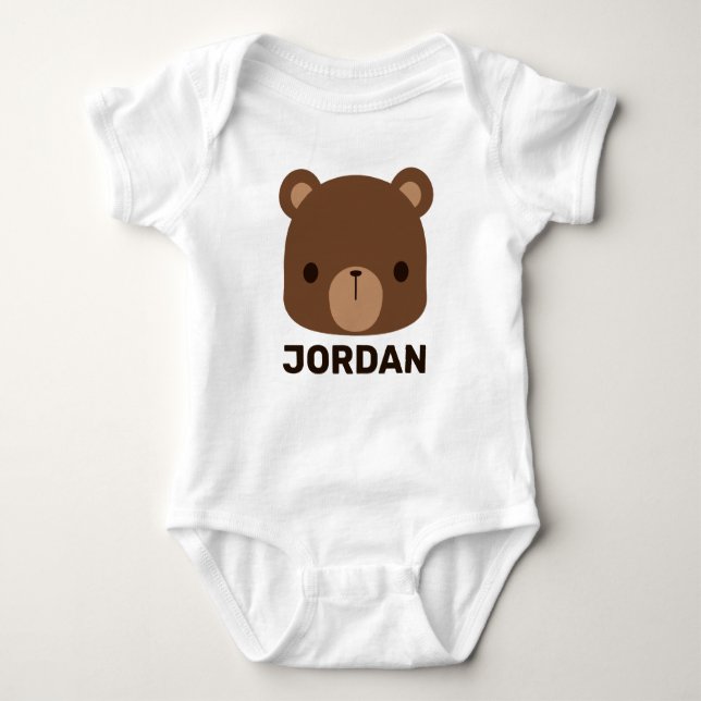 Cute Little Brown Bear with Personalized Name Baby Bodysuit (Front)