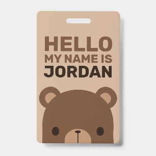 Cute Little Brown Bear with Personalized Name Badge