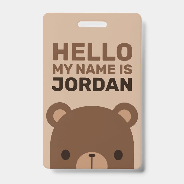 Cute Little Brown Bear with Personalized Name Badge (Front)