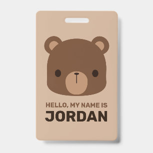 Cute Little Brown Bear with Personalized Name Badge