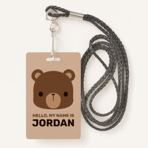 Cute Little Brown Bear with Personalized Name Badge