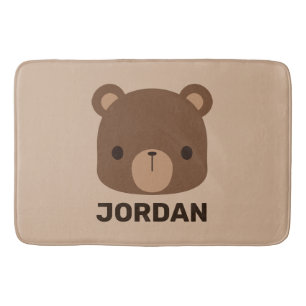 Cute Little Brown Bear with Personalized Name Bath Mat