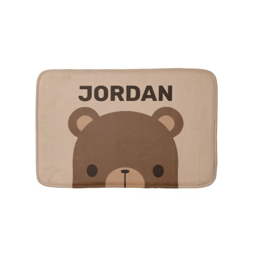 Cute Little Brown Bear with Personalized Name Bath Mat
