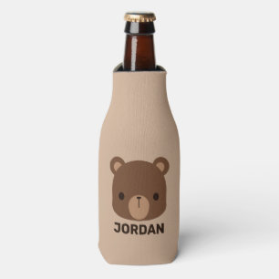 Cute Little Brown Bear with Personalized Name Bottle Cooler