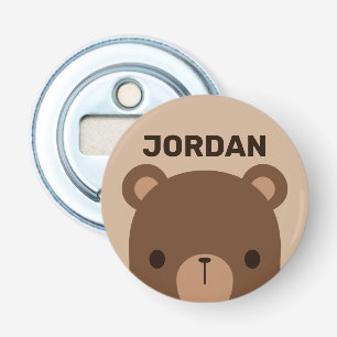 Cute Little Brown Bear with Personalized Name Bottle Opener