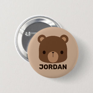 Cute Little Brown Bear with Personalized Name Button