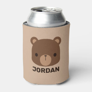 Cute Little Brown Bear with Personalized Name Can Cooler