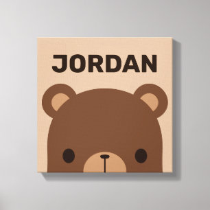 Cute Little Brown Bear with Personalized Name Canvas Print