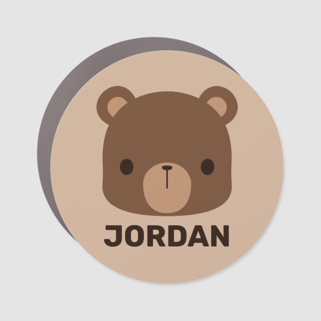 Cute Little Brown Bear with Personalized Name Car Magnet (Front)