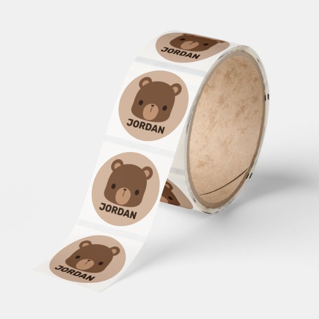 Cute Little Brown Bear with Personalized Name Classic Round Sticker (Roll)