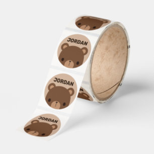 Cute Little Brown Bear with Personalized Name Classic Round Sticker