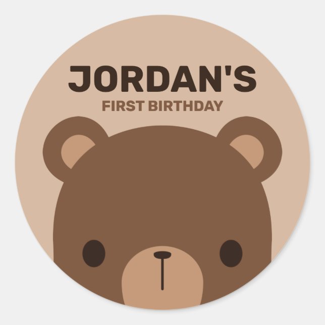 Cute Little Brown Bear with Personalized Name Classic Round Sticker (Front)