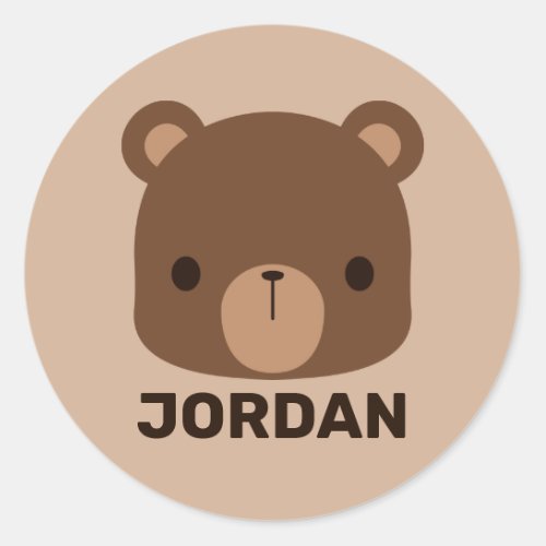 Cute Little Brown Bear with Personalized Name Classic Round Sticker