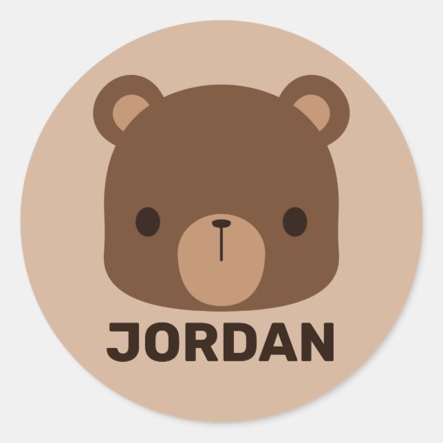 Cute Little Brown Bear with Personalized Name Classic Round Sticker (Front)