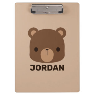 Cute Little Brown Bear with Personalized Name Clipboard