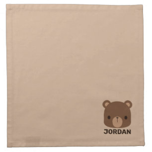 Cute Little Brown Bear with Personalized Name Cloth Napkin