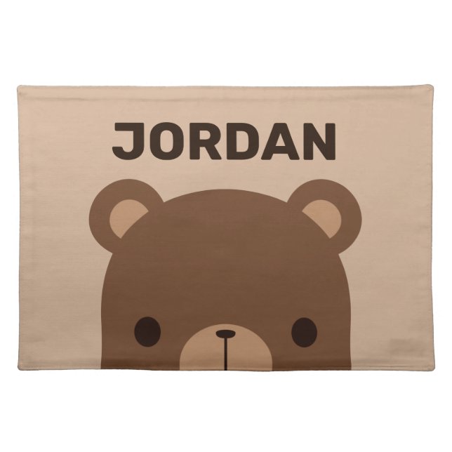 Cute Little Brown Bear with Personalized Name Cloth Placemat (Front)