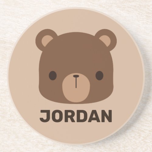 Cute Little Brown Bear with Personalized Name Coaster