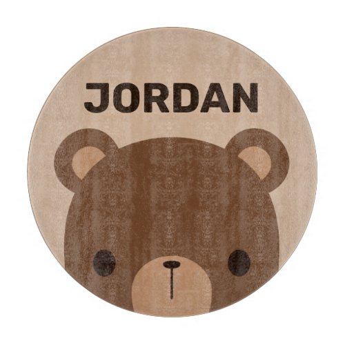 Cute Little Brown Bear with Personalized Name Cutting Board