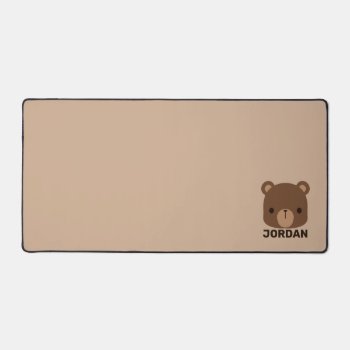 Cute Little Brown Bear With Personalized Name Desk Mat by chingchingstudio at Zazzle