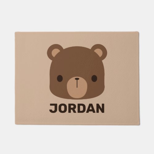 Cute Little Brown Bear with Personalized Name Doormat