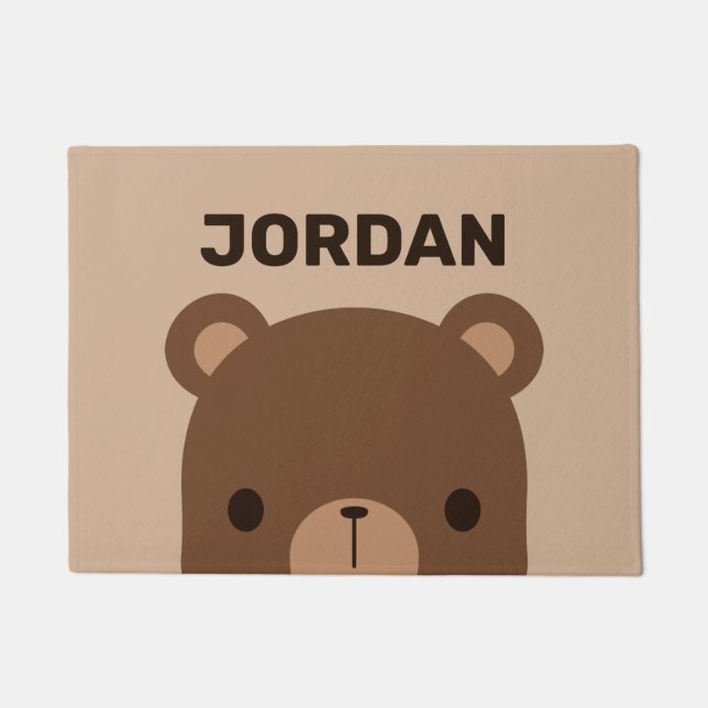 Cute Little Brown Bear with Personalized Name Doormat (Front)