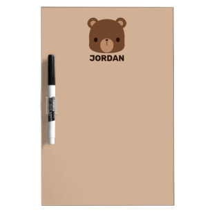 Cute Little Brown Bear with Personalized Name Dry Erase Board