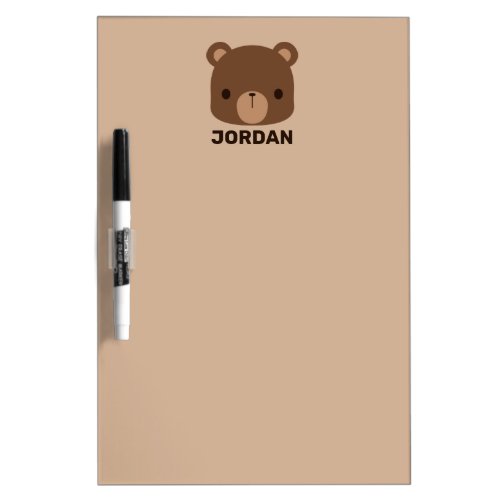 Cute Little Brown Bear with Personalized Name Dry Erase Board