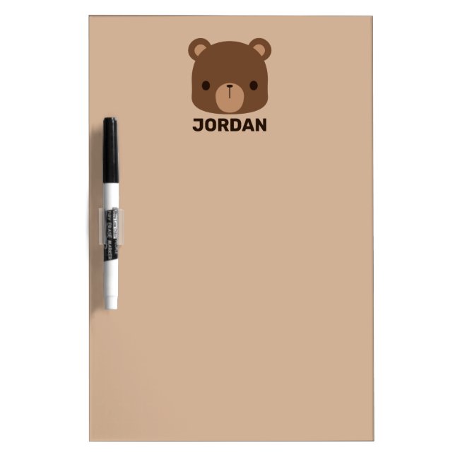 Cute Little Brown Bear with Personalized Name Dry Erase Board (Front)