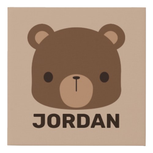 Cute Little Brown Bear with Personalized Name Faux Canvas Print