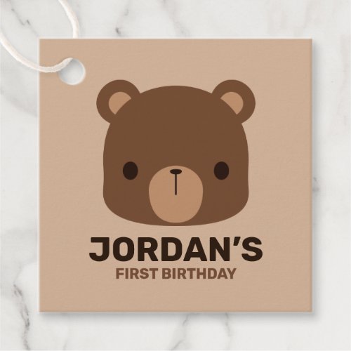 Cute Little Brown Bear with Personalized Name Favor Tags