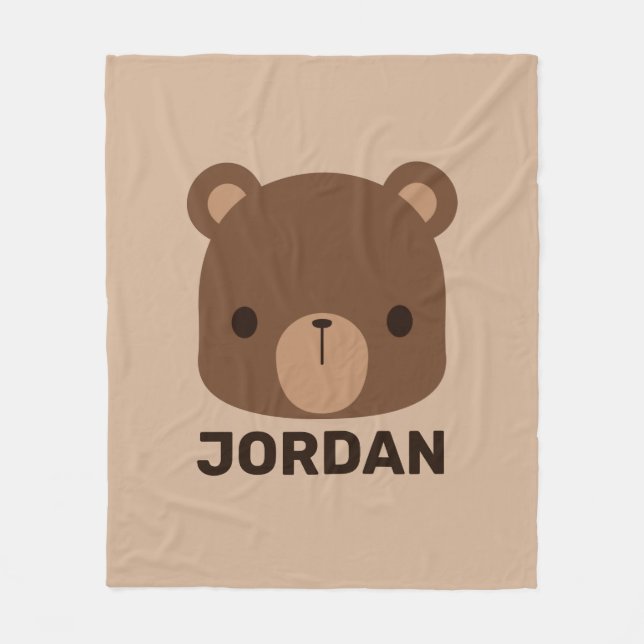 Cute Little Brown Bear with Personalized Name Fleece Blanket (Front)