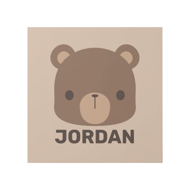 Cute Little Brown Bear with Personalized Name Gallery Wrap (Front)