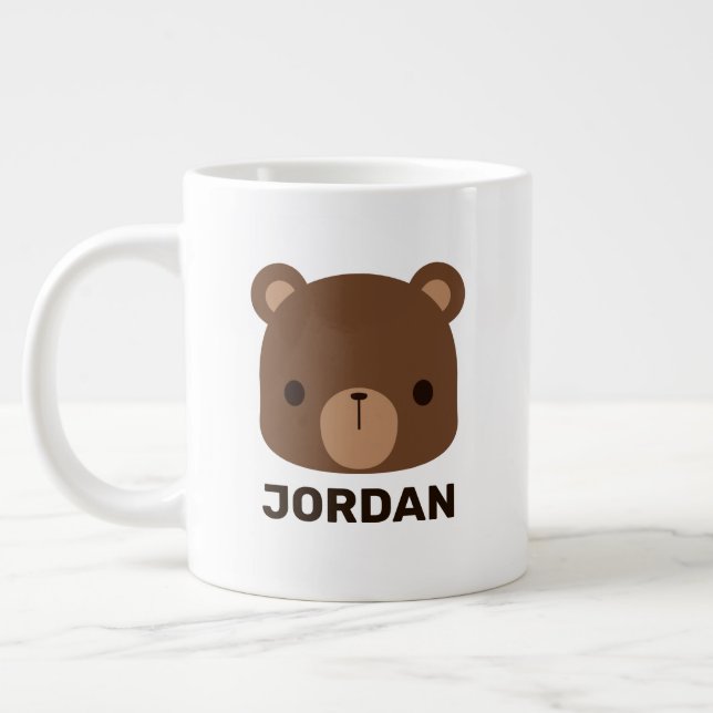 Cute Little Brown Bear with Personalized Name Giant Coffee Mug (Left)