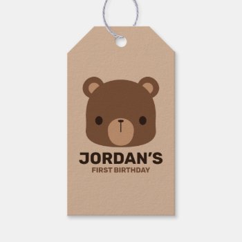 Cute Little Brown Bear With Personalized Name Gift Tags by chingchingstudio at Zazzle