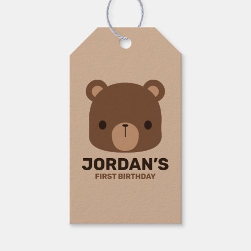 Cute Little Brown Bear with Personalized Name Gift Tags