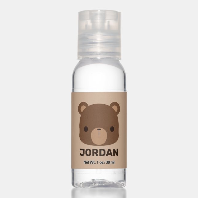 Cute Little Brown Bear with Personalized Name Hand Sanitizer (Front)