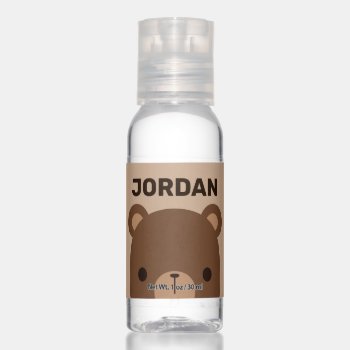 Cute Little Brown Bear With Personalized Name Hand Sanitizer by chingchingstudio at Zazzle