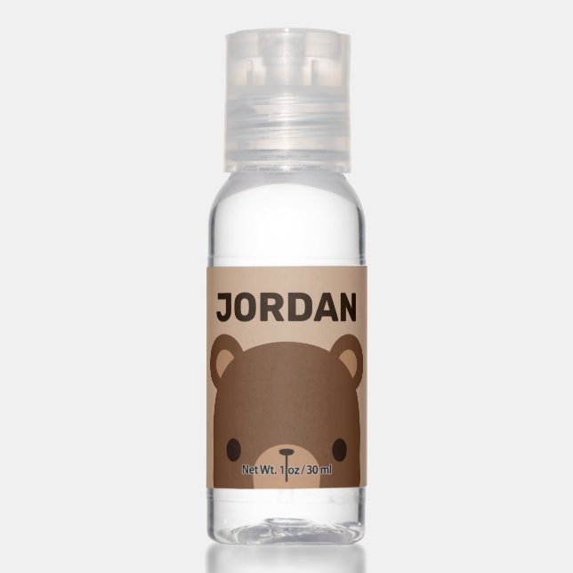 Cute Little Brown Bear with Personalized Name Hand Sanitizer (Front)