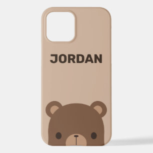 Cute Little Brown Bear with Personalized Name iPhone 12 Case