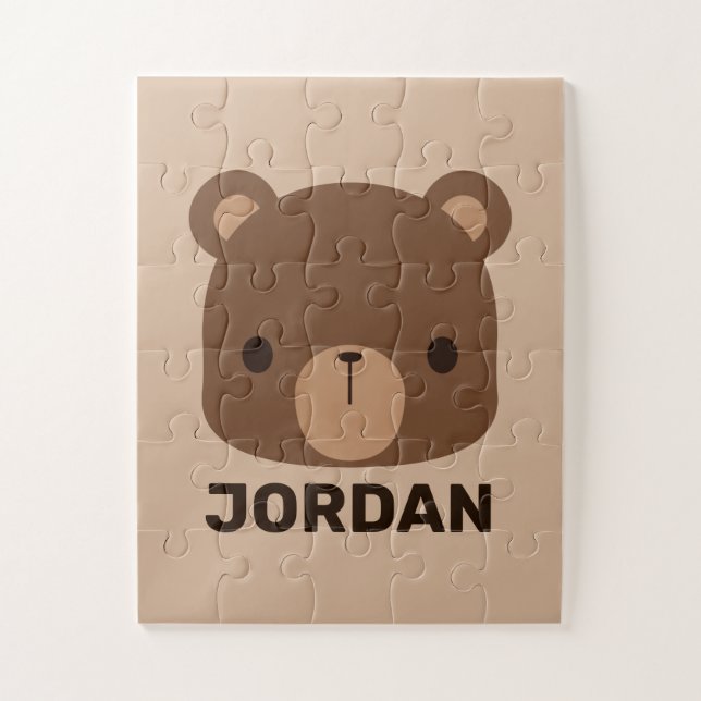 Cute Little Brown Bear with Personalized Name Jigsaw Puzzle (Vertical)