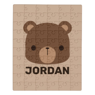 Cute Little Brown Bear with Personalized Name Jigsaw Puzzle
