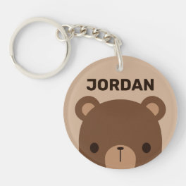 Cute Little Brown Bear with Personalized Name Keychain