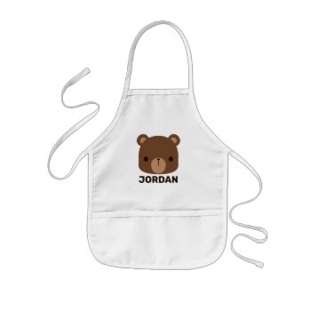 Cute Little Brown Bear With Personalized Name Kids' Apron by chingchingstudio at Zazzle