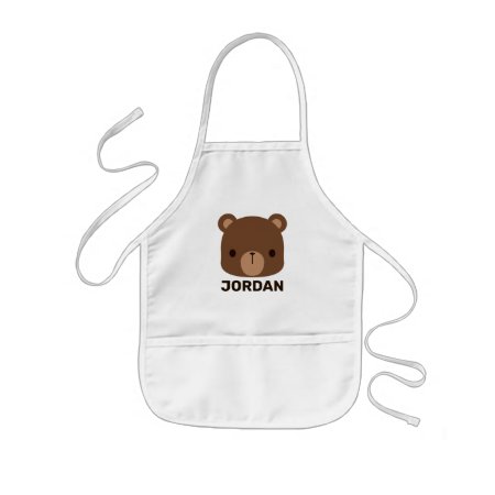 Cute Little Brown Bear With Personalized Name Kids' Apron